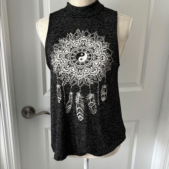 Enough about me Dreamcatcher Black and White Sleeveless mock neck - Picture 1 of 6